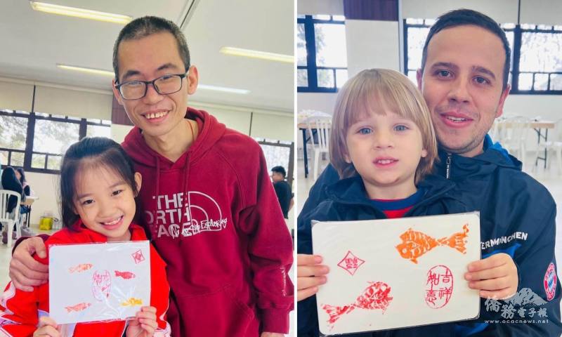 小孩子把完成作品送給爸爸們，令爸爸們非常開心