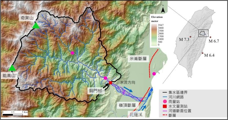 應用1990至2022年期間之觀測雨量、崩塌、流量、輸砂、斷面量測資料、以及地震資料，分析花蓮縣木瓜溪集水區回春作用歷程與災害衝擊