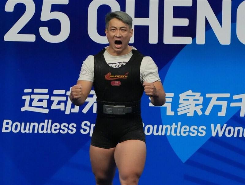Taiwanese powerlifter Chiang Kai-chieh at the 2025 World Games in Chengdu, China on Saturday. Photo courtesy of the Chinese Taipei Olympic Committee Aug. 16, 2025