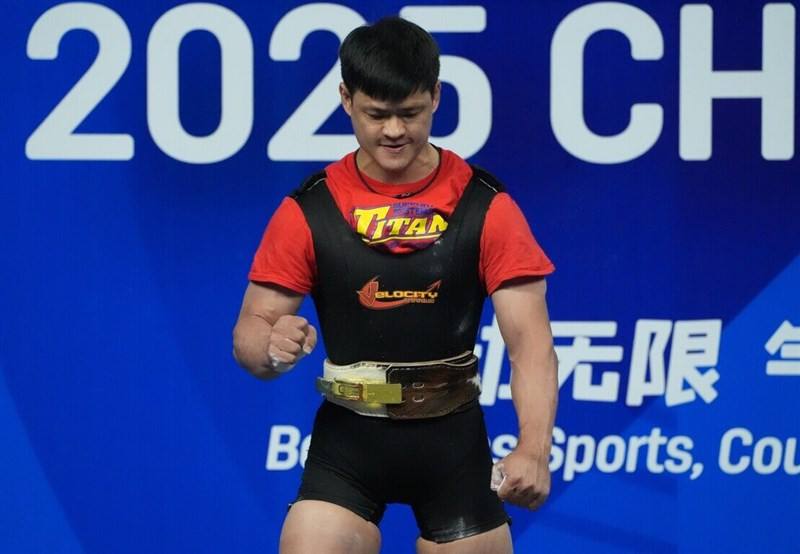 Taiwanese powerlifter Hsieh Tsung-ting at the 2025 World Games in Chengdu, China on Saturday. Photo courtesy of the Chinese Taipei Olympic Committee