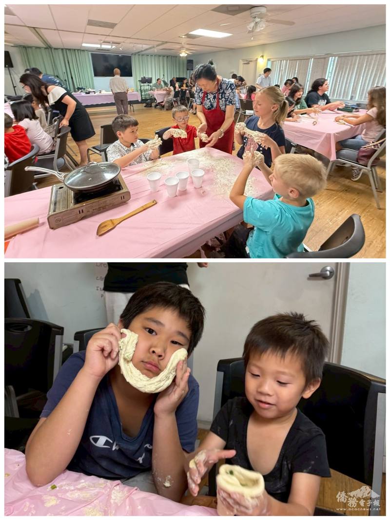 邊擀麵邊玩麵，學生玩得不亦樂乎