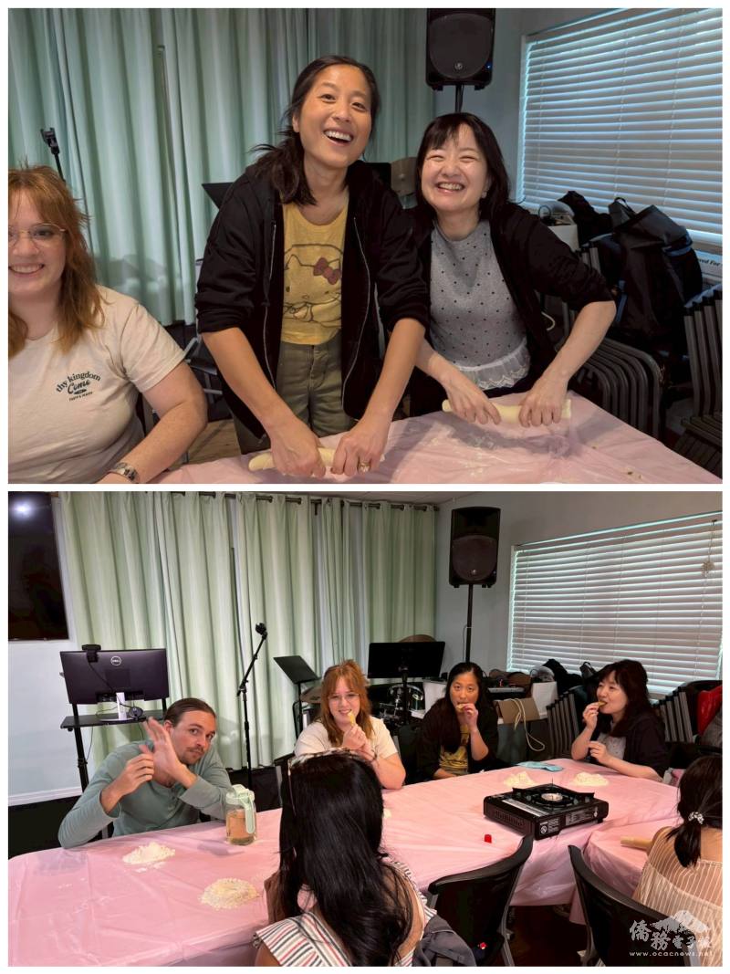 成人班學生邊吃邊學，紛紛表示回家要做更多蔥油餅當儲糧