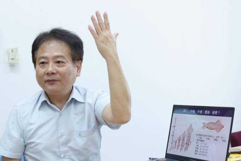 廖正信說，如何辨別鎖管，可以伸出一隻手來，對比鎖管胴體的長度，尾手指就是咪咪卷；食指尖到拇指尖的距離稱為小卷；手指加上巴掌大小的稱中卷；透抽約是前手臂長；而砲管則是前手臂加手掌的長度。