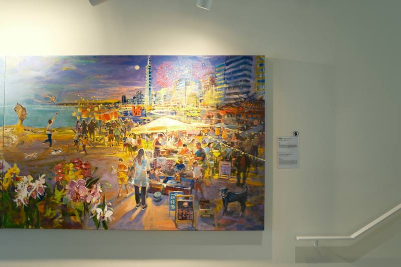 駐洛杉磯台北經濟文化辦事處新館落成，館內一樓展示旅美畫家陳薈民畫作，描繪台灣夜市景觀。