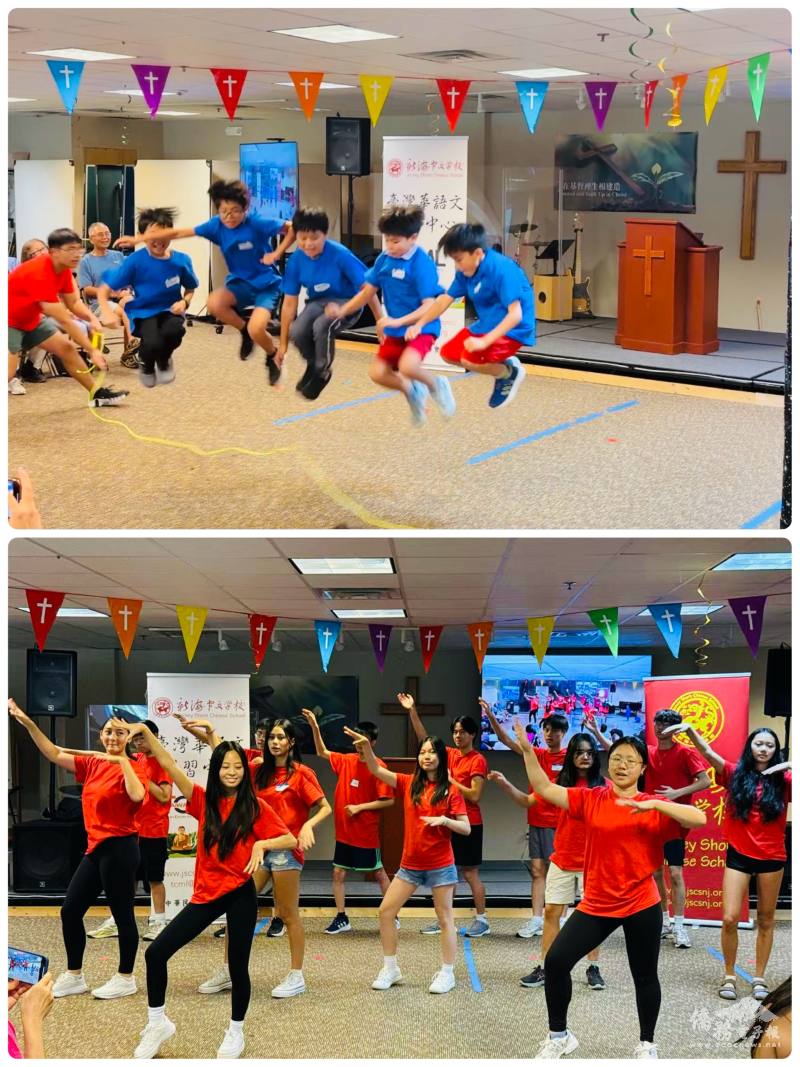 (上圖) 跳繩課程深受學員喜愛，場面熱鬧非凡、(下圖) 助教們自編舞蹈登臺演出，盡展青春風采