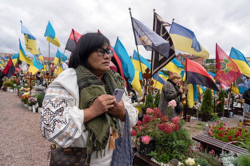Su Yu-jou, the mother of a deceased Taiwanese soldier Tseng Sheng-guang, revisits Ukraine on Tuesday. CNA photo Aug. 25, 2025
