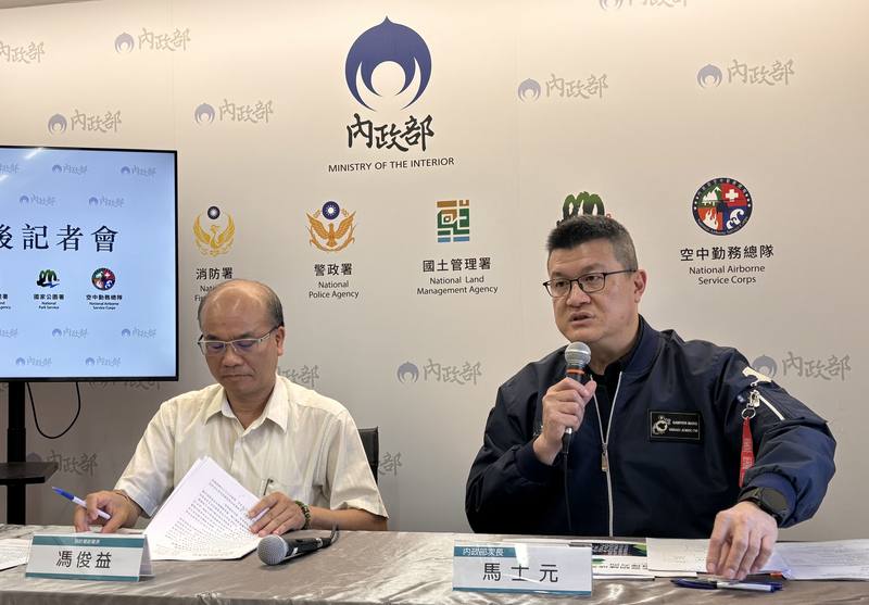 The Ministry of the Interior Deputy Interior Minister Ma Shih-yuan (right) and Deputy Director-General Feng Chun-yi. CNA photo Aug. 28, 2025