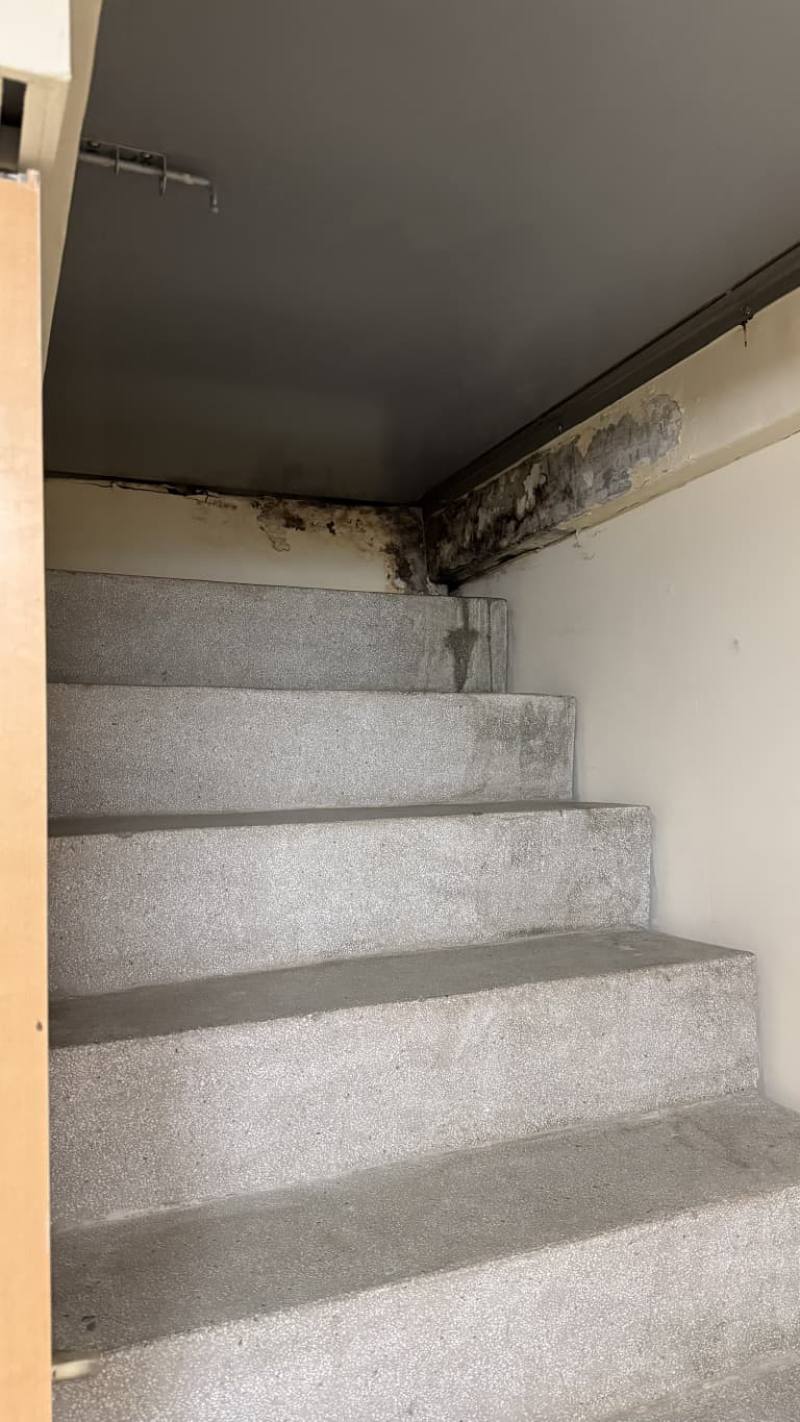 義光教會地下室對外樓梯口為當時7歲雙胞胎林亮均、林亭均遺體被發現處(義光教會提供)