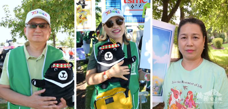 (左) 駐芝加哥辦事處處長類延峰、(中)臺灣同鄉會會長李秀玲及(圖)花語社社長林芳合發表遊行看法