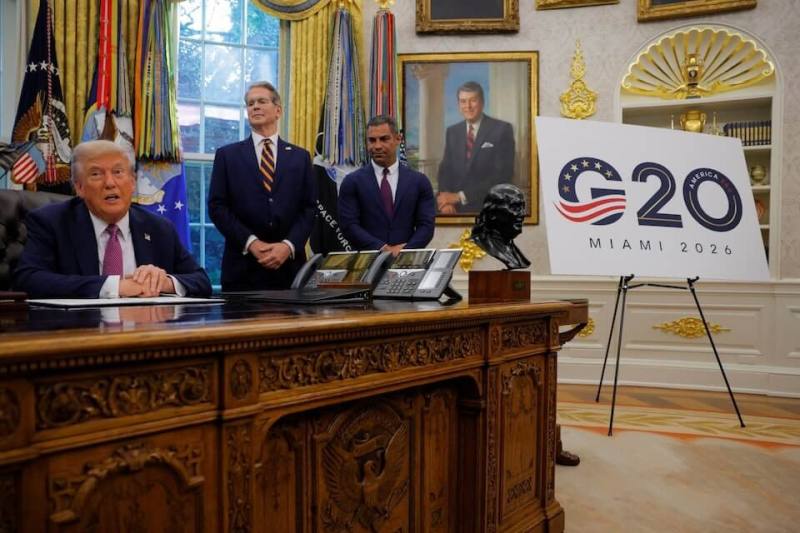 美國總統川普5日在白宮宣布，將在邁阿密主辦明年20國集團高峰會議。（路透社）