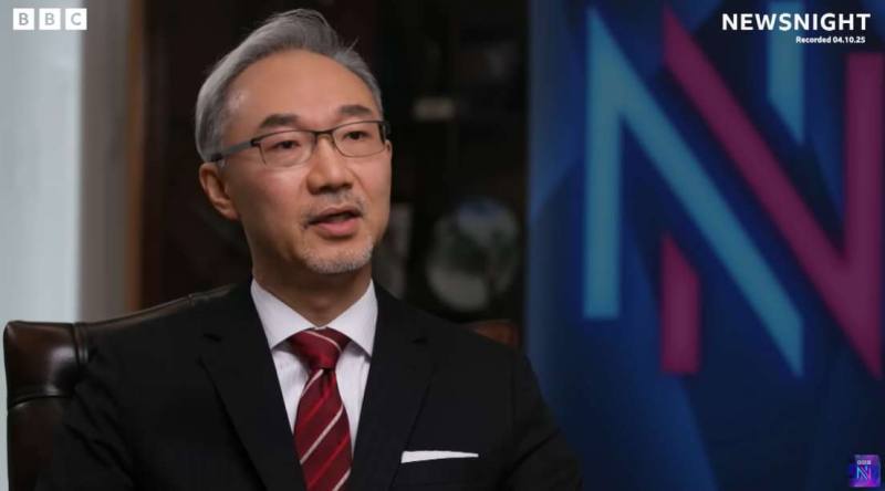 駐英國代表姚金祥4日接受英國廣播公司（BBC）第2台「新聞之夜」（Newsnight）專訪，呼籲英國等民主國家協助台灣，反擊北京扭曲聯大2758號決議（訪談影片截圖）