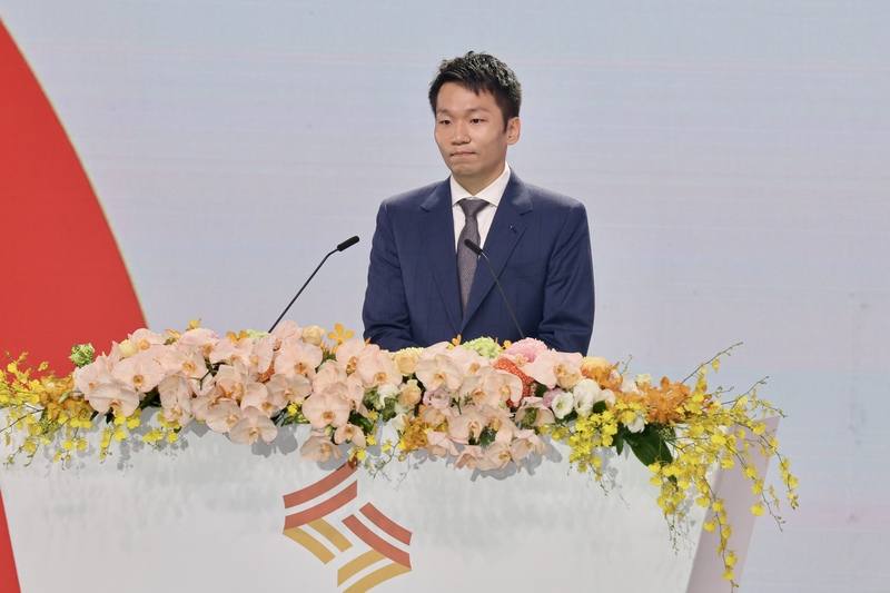 Taiwan’s first sports minister, Lee Yang, delivers a speech at the inaugural ceremony of the Ministry of Sports in Taipei on Tuesday. CNA photo Sept. 9, 2025