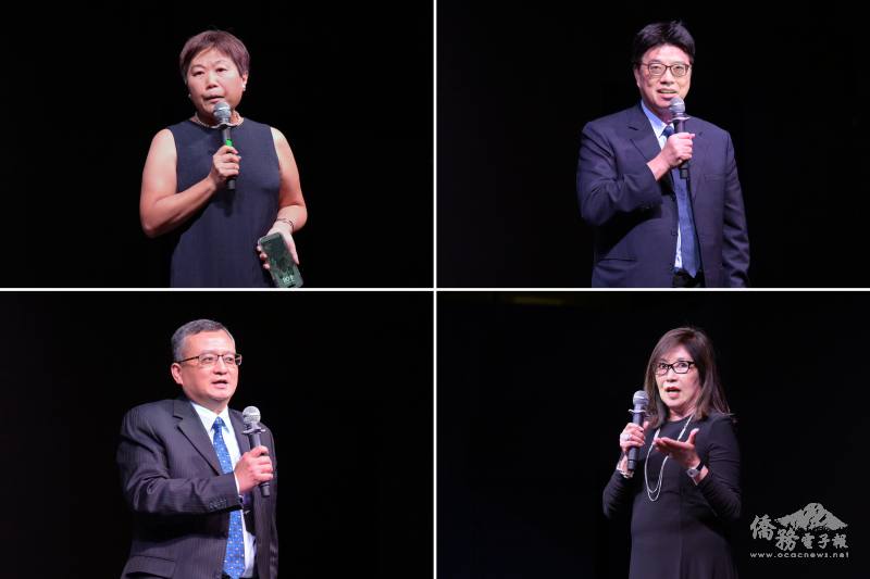 （左上圖）芝加哥臺美商會會長蘇琪雯 、（右上圖）大陸委員會主任委員邱垂正、（左下圖）駐芝加哥辦事處處長類延峰及（右下圖）世界華人工商婦女企管協會芝加哥分會會長傅惠芬致詞