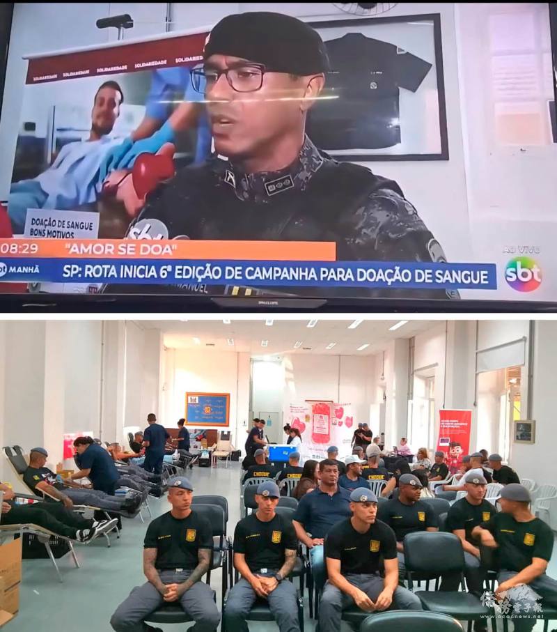 （上）媒體即時現場報導；（下）捐血活動現場實況