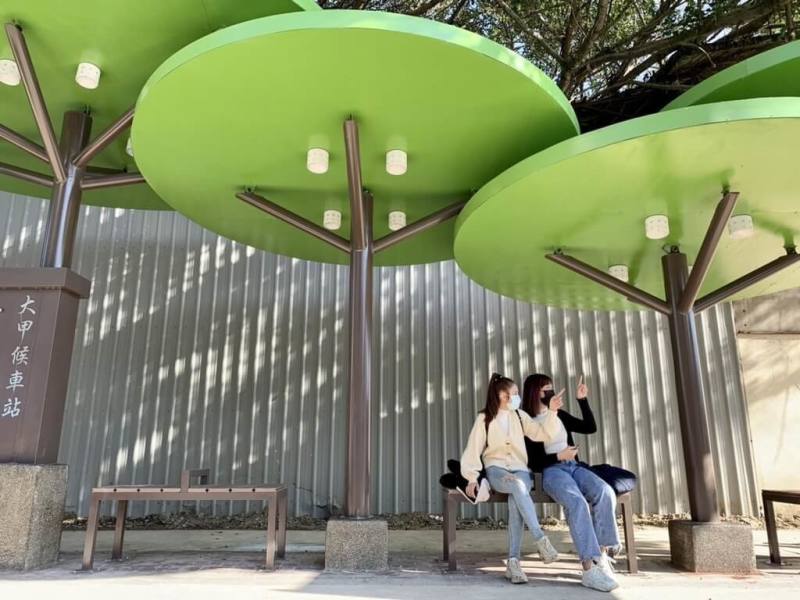 台中市政府打造特色候車亭，大甲火車站前「老榕樹意象」候車亭，運用榕樹葉造型，設計樹屋般候車空間。（中市府提供）