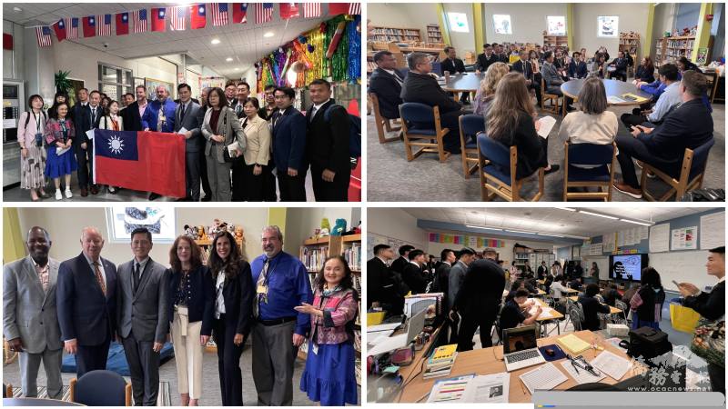 經過教師王敦典籌畫，Elizabeth市市長、教育局長、學區委員盛大歡迎參訪團(左)，簡報與參觀語文課(右)