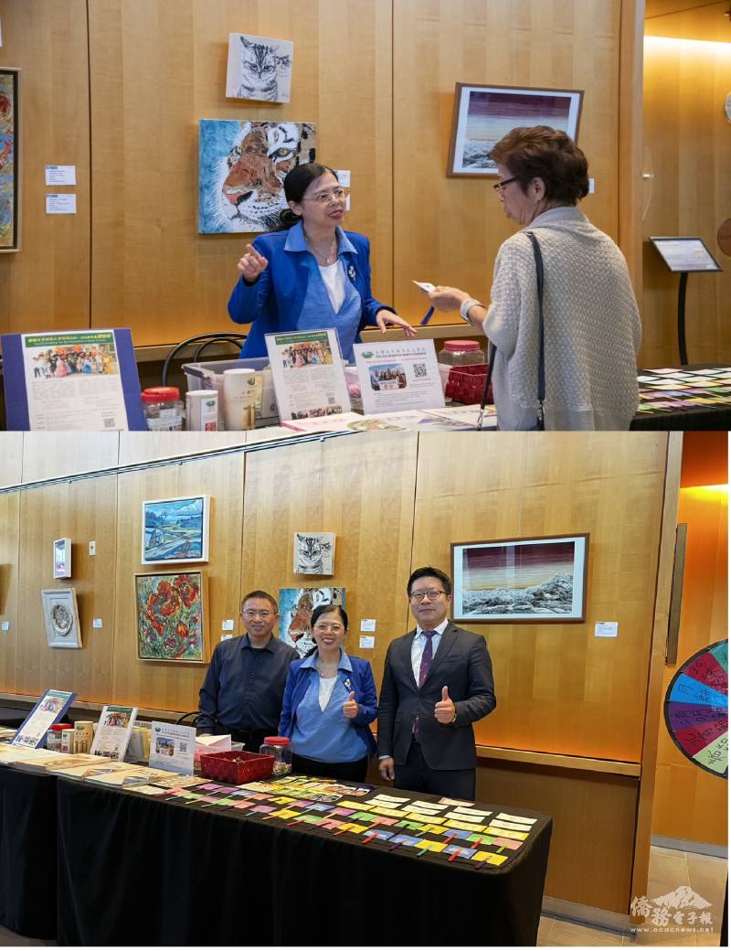 文教中心與慈濟北多倫多人文學校，於2025年國慶訪問團表演入口處宣傳華語文學習中心與華語文教育