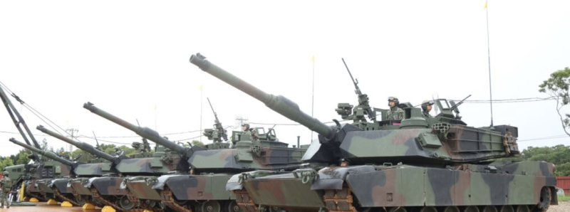 圖為國軍新竹坑子口訓場展示M1A2T戰車。（中央社檔案照片）