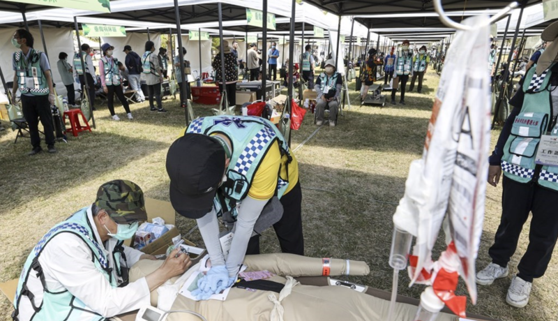 圖為全社會防衛韌性委員會3月在台南實施首次實地演練。（中央社檔案照片）