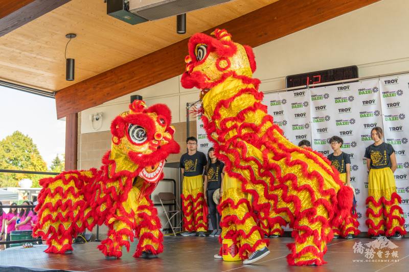 The Michigan Lion Dance Team in their "fight scene" from their performance