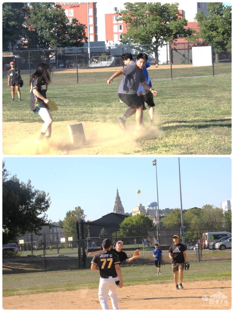 （上圖）𡚒力奔上1壘、 （下圖）專心接球