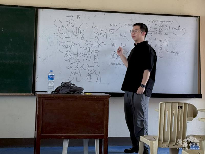 藉著農曆新年，鄭品佑帶同學們畫舞龍舞獅