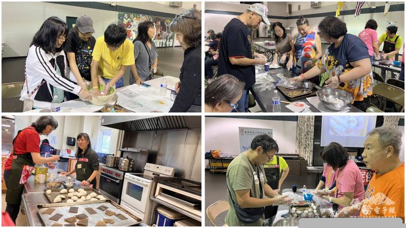 老師們聚精會神搓糯米粉團，蒸客家菜包