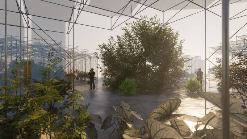 首頁 / 文化
台灣設計展田尾行亮相　溫室城堡展現原生植物樣貌
2025/9/25 17:40（9/25 19:21 更新）
2025台灣設計展10月將在彰化登場，彰南展區「田尾行」的主展區「溫室城堡」，以4座溫室交錯相連成為森林拼圖，濃縮亞熱帶常綠闊葉林、蕨類森林、高山松柏及潮間帶海岸林，讓參觀者在田尾展開跨越大洋的綠色旅行。圖為展場模擬圖。（彰縣府提供）