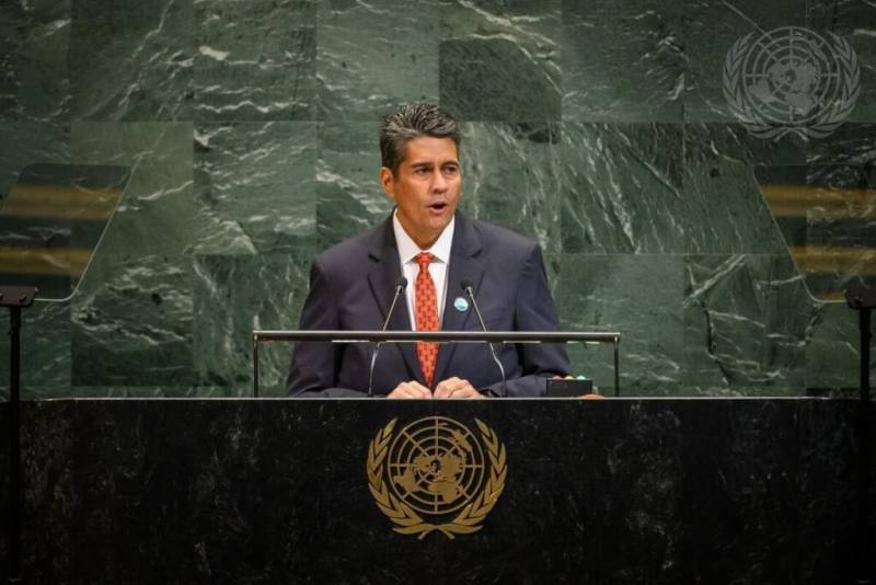 帛琉總統惠恕仁在聯合國大會上發言。（圖取自x.com/Journal_UN_ONU）