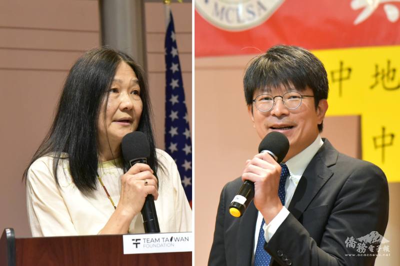 （左圖）新任會長林雅玲，（右圖）文教中心主任蔡季穎致詞