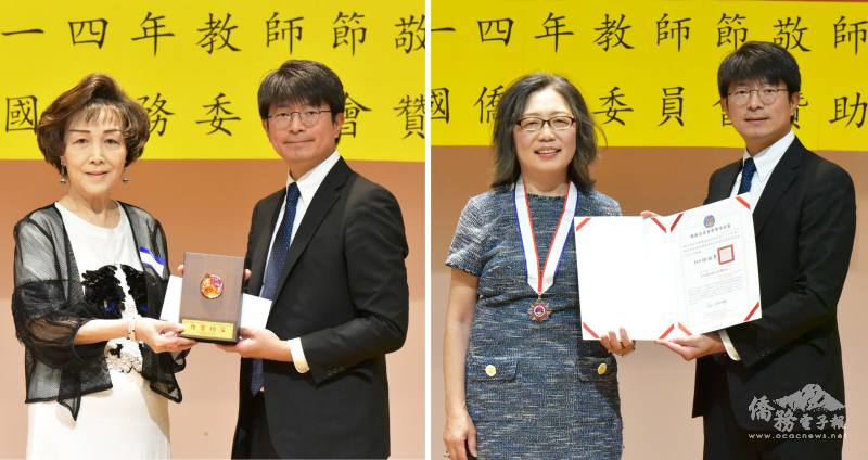 （左圖）王慧儀獲頒40年資深教師獎，（右圖）蘇品惠獲頒20年資深教師獎