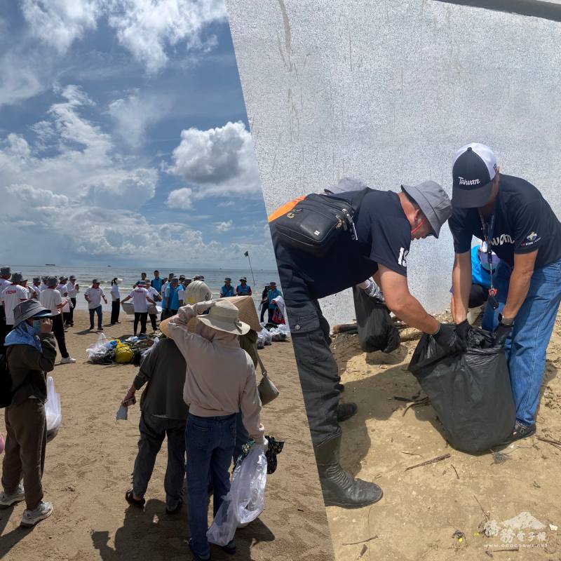 艷陽下淨灘行動，僑胞揮汗守護海洋。