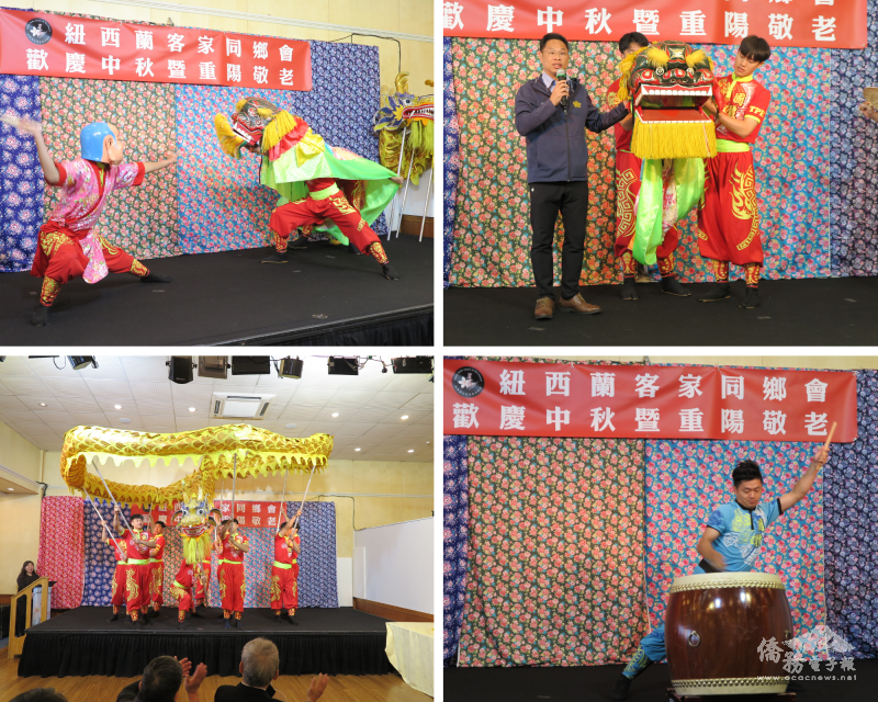 國立體育大學帶來的客家方面獅、舞龍以及戰鼓獻藝獲得滿堂彩，團長王翔星博士也藉機向大家說明客家方面獅的由來與典故。