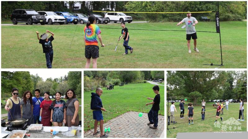 戶外運動受到年輕人青睞，青年義工也到場幫忙(左下圖)