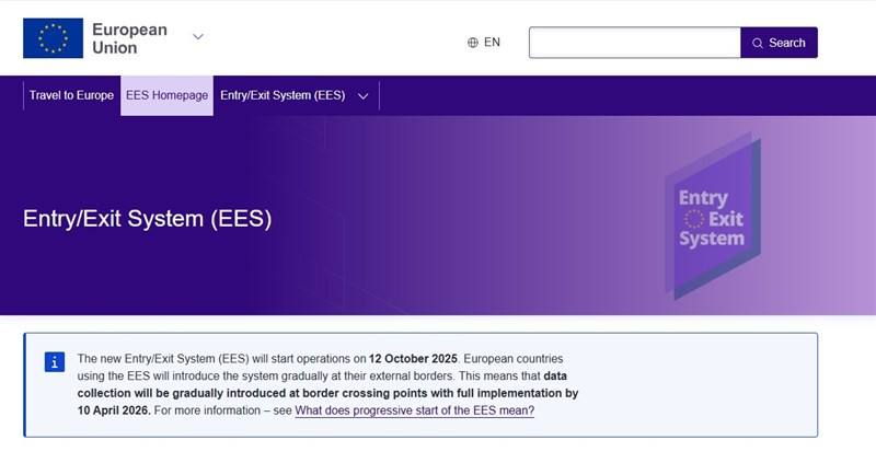 Screenshot from the EU website