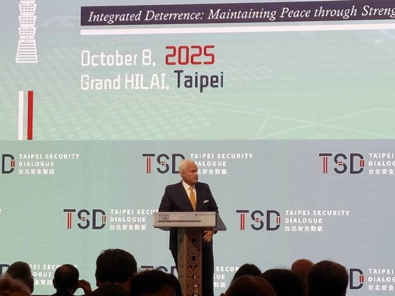 國防安全研究院8日舉行「2025台北安全對話」，邀請美國前白宮政治主任、保守聯盟主席施拉普進行專題演講