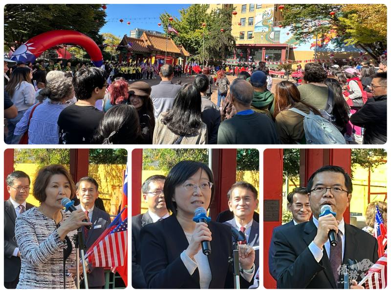 下圖左至右分別為西雅圖中華會館副主席邱美瑞、駐西雅圖辦事處處長林美呈、王偉讚主任