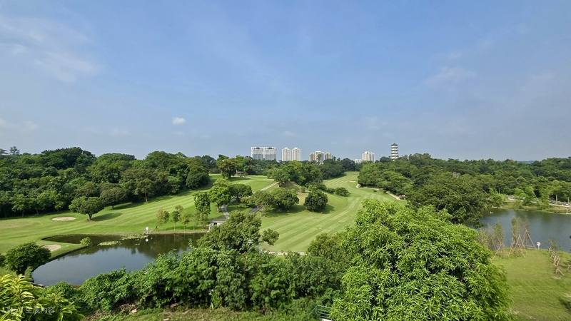 A meadow with lush trees and ponds in the Kaoshiung Green Park stretches to the horizon on Thursday. CNA photo Oct. 9, 2025