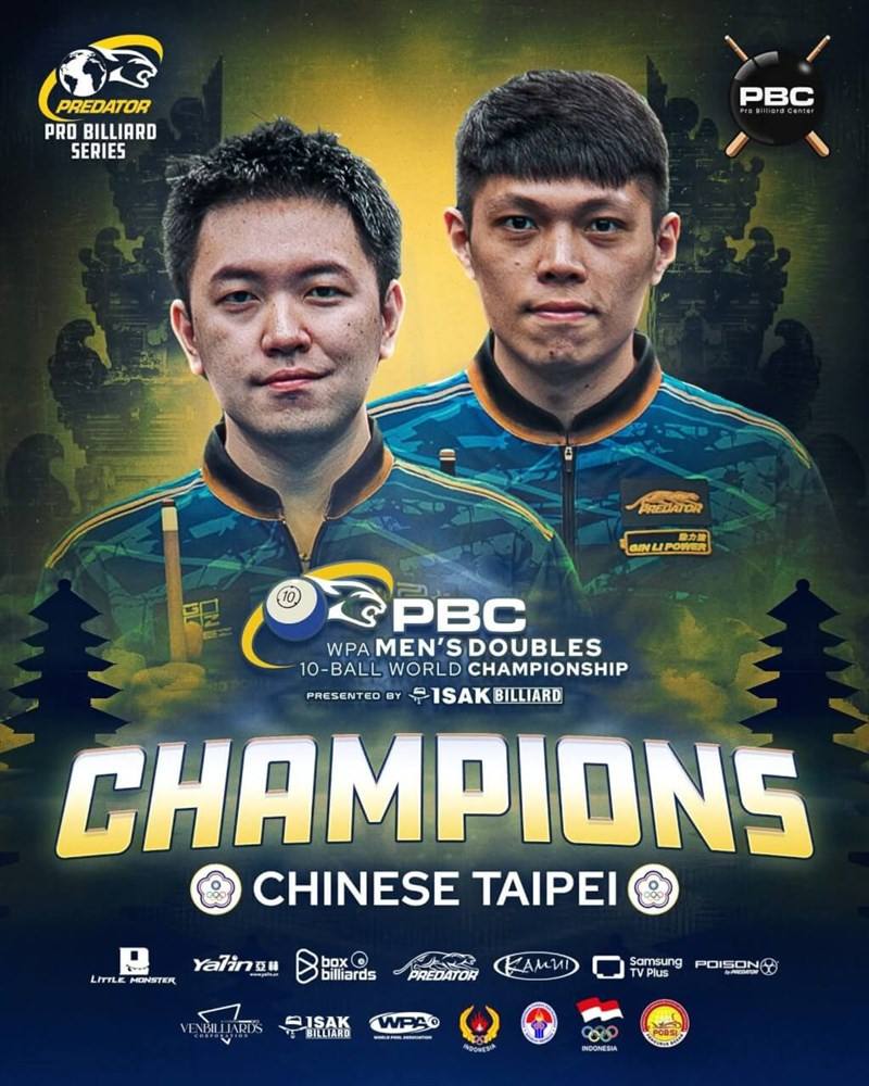 Taiwanese pool player Wu Kun-lin and Hsieh Chia-chen. Image taken from the World Pool-Billiard Association’s Facebook page