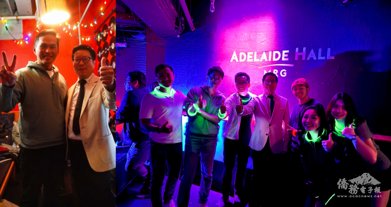 多倫多文教中心主任藍柏青（左2）蒞臨支持活動並與歌手大支（左1）及協辦單位多倫多臺灣商會青年創業協會合影