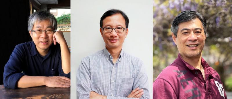 台灣大學物理系教授林敏聰（左）、高英哲（中）、蔣正偉（右）於2025年同時當選為美國物理學會會士，創台大物理系系史紀錄。（台大提供）