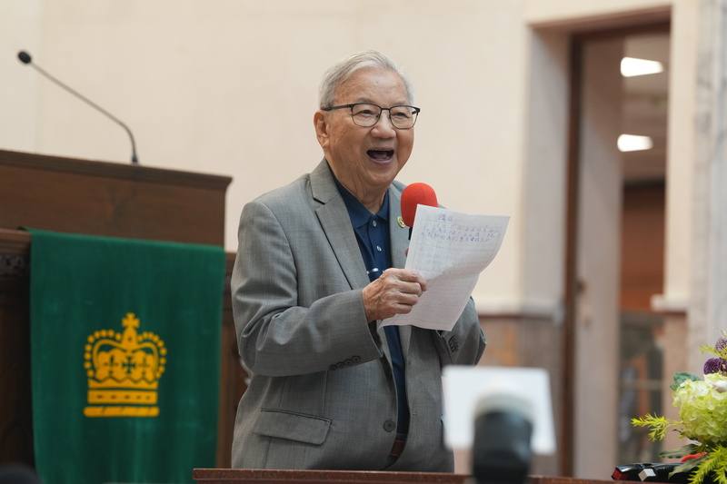 前駐韓代表、資深外交官林尊賢（圖）14日在台灣基督長老教會雙連教會，舉辦新書《外交老兵─林尊賢回憶錄》發表會，致詞發表感言