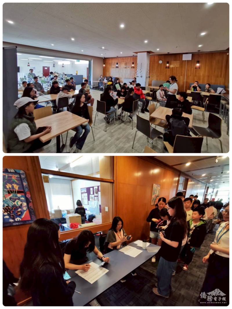 上圖：考生報到。下圖：考場規則提醒
