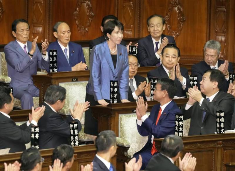 自民黨總裁高市早苗21日在首相指名選舉中，首輪投票獲得過半數支持，當選日本第104任首相。（共同社）