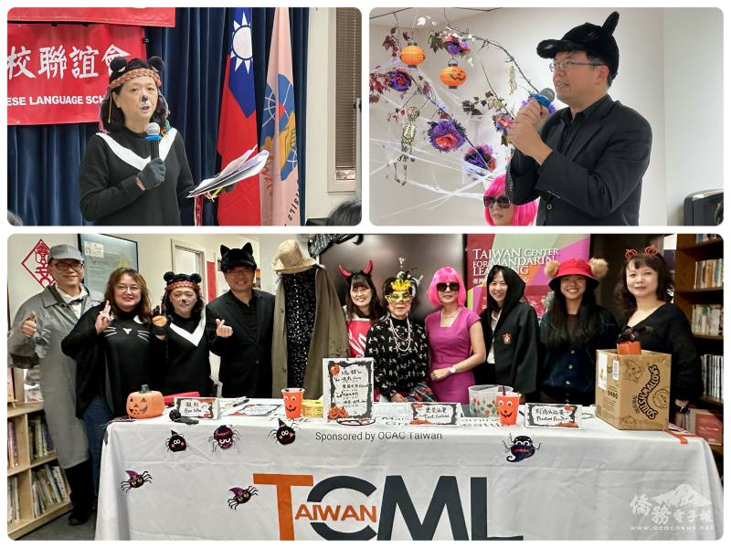 上圖左為NWACLS會長暨TCML-FYCD校長林惠伶，右為西雅圖文教中心主任王偉讚，下圖為僑務諮詢委員張良枝、僑務顧問王妙菁、鄭世芸等評審及工作人員團隊