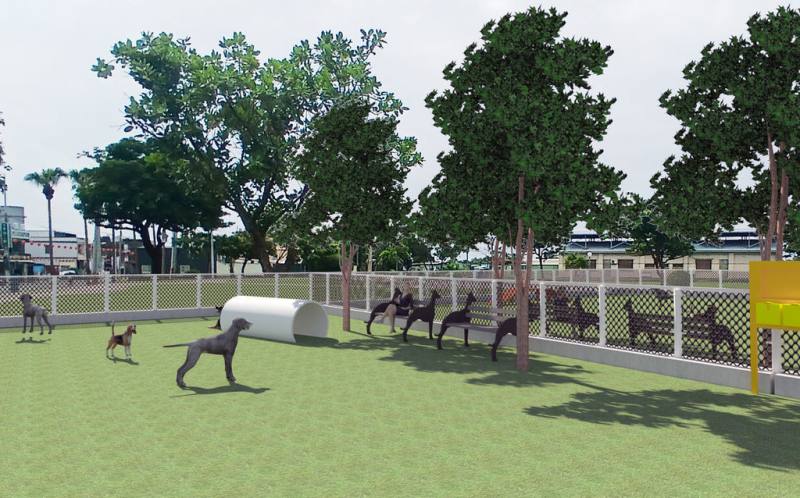 高雄市林園區漁港公園近日啟動全新狗狗活動區設計，預計2026年完工。圖為完工模擬圖。（高雄市工務局提供）