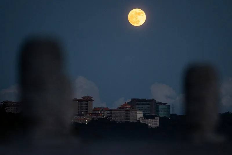 圖為超級月亮高掛北市天際。（中央社檔案照片）