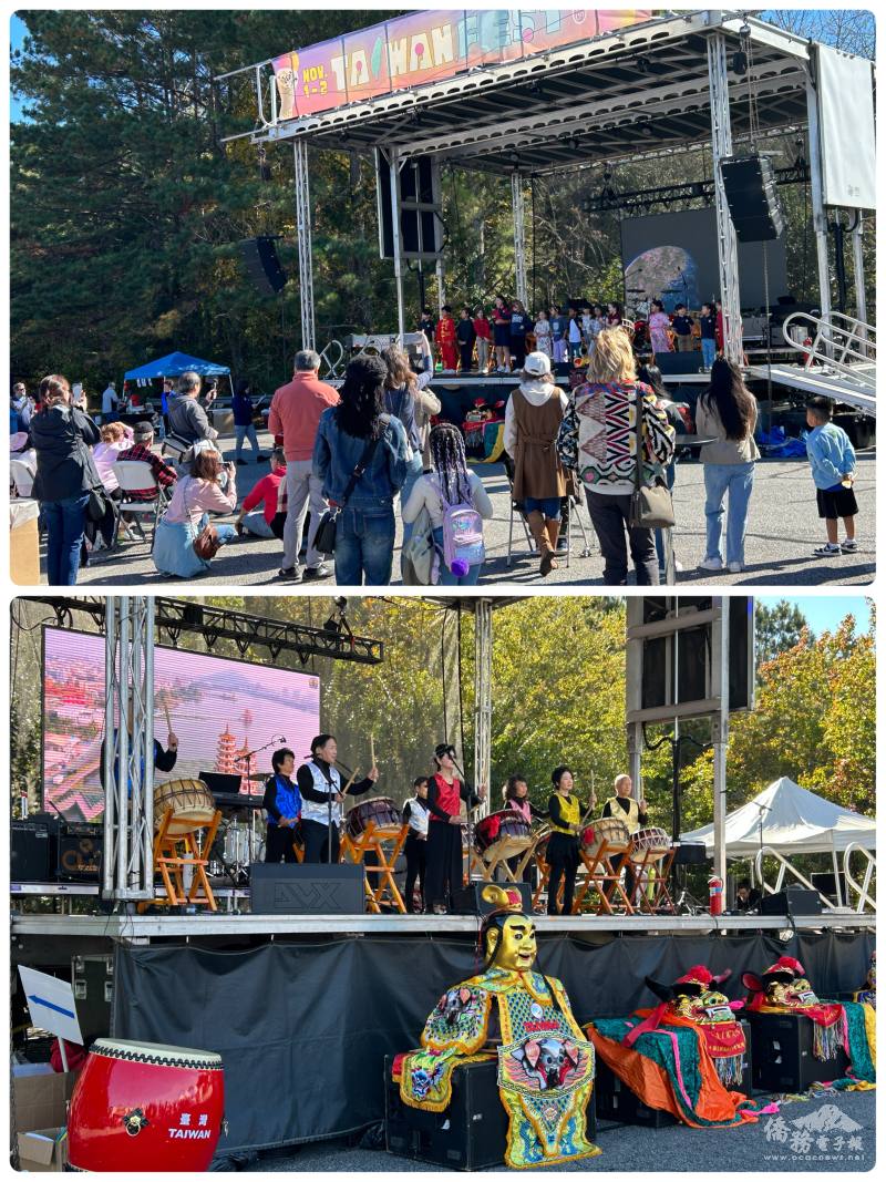 （上圖）Lyndon Academy學生中文歌唱表演、（下圖）龍鳳鼓隊表演