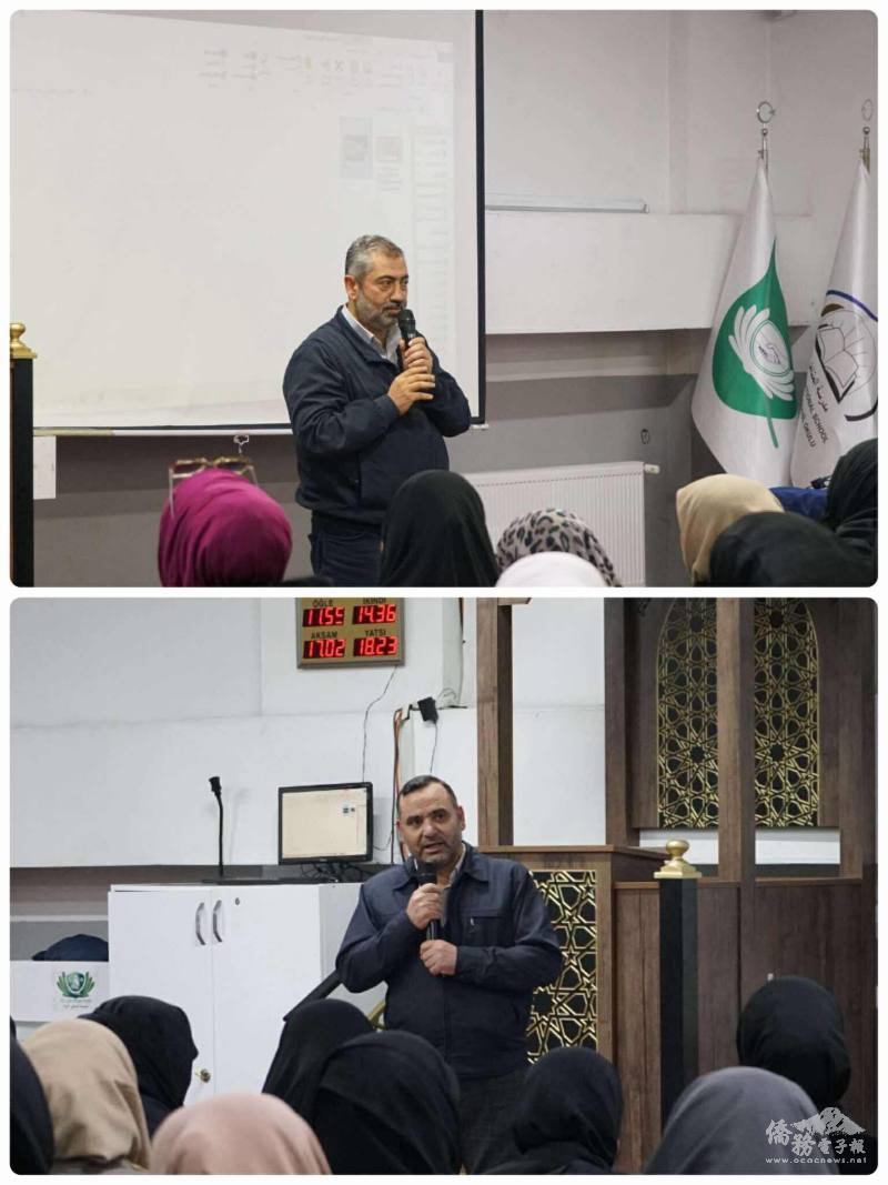 滿納海學校兩位校長Münir與Ahmed於發放活動中致詞，勉勵家長與學生珍惜教育機會，以愛與信仰為根，將善的力量傳遞給更多人。