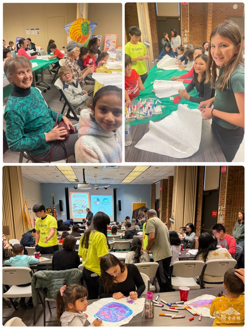 活動現場吸引許多不同族裔的家庭參與，老中青三代齊聚一堂製作風箏，氣氛熱絡溫馨。